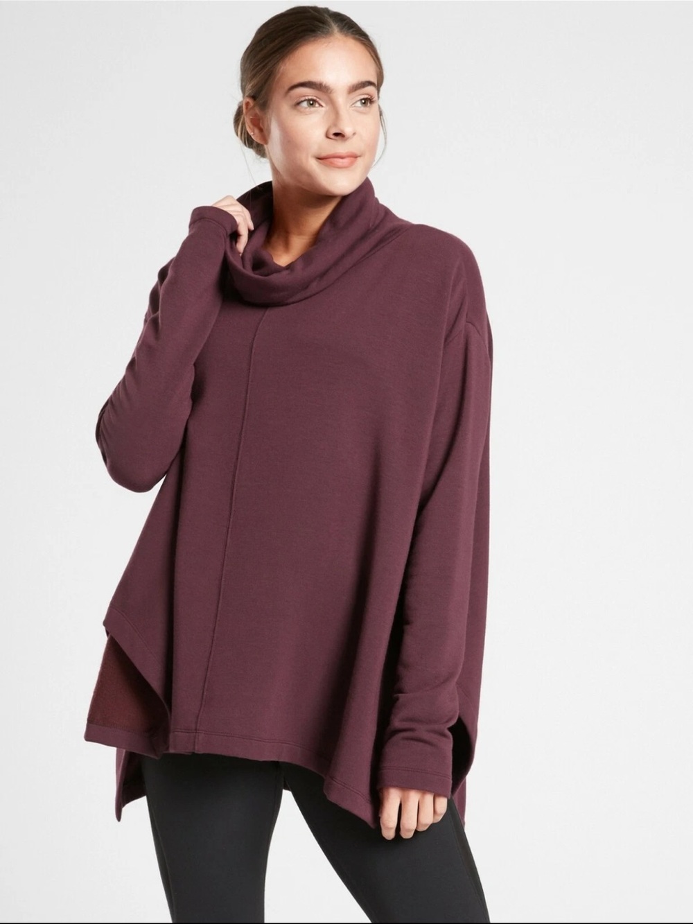 Athleta Plum Ethereal Brushed Funnel Neck top. Large